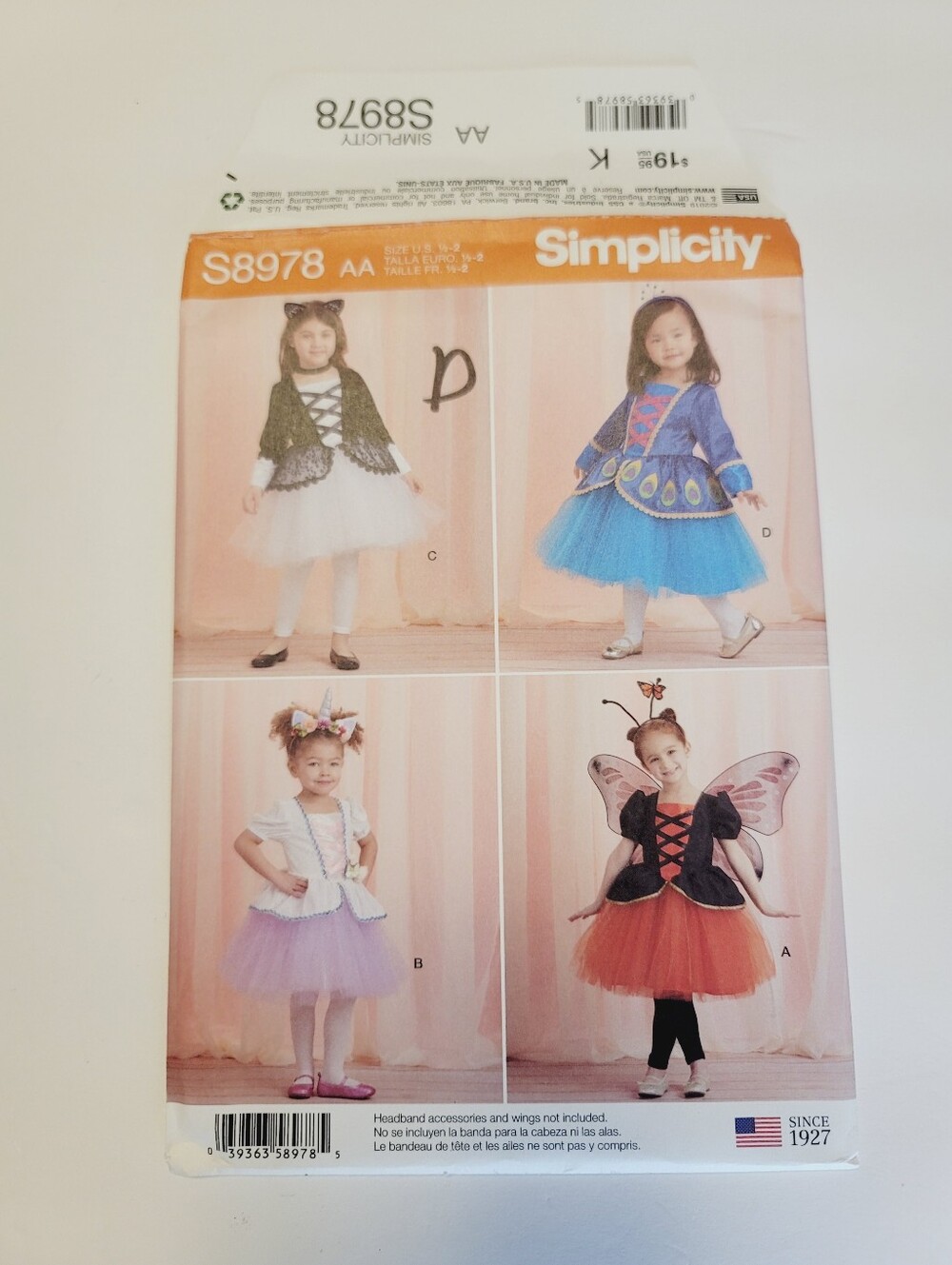 Simplicity S8978 Sz 1/2 -2 Toddler Costumes Dresses & Tulle Skirts Princess Etc